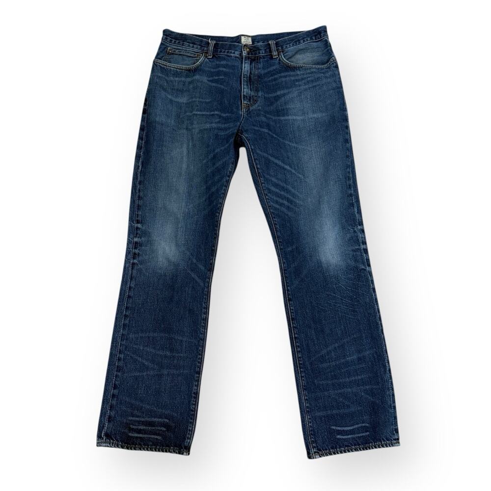 J Crew Jeans Mens 36x32* Blue Vintage Slim Fit Straight Whiskered Distressed